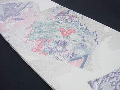 平和屋着物■六通柄袋帯 唐織 冊子風景文 銀糸 逸品 n-sx0993