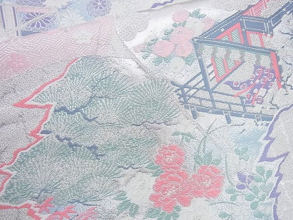 平和屋着物■六通柄袋帯 唐織 冊子風景文 銀糸 逸品 n-sx0993
