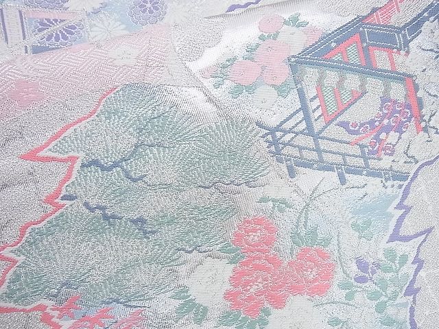 平和屋着物■六通柄袋帯 唐織 冊子風景文 銀糸 逸品 n-sx0993