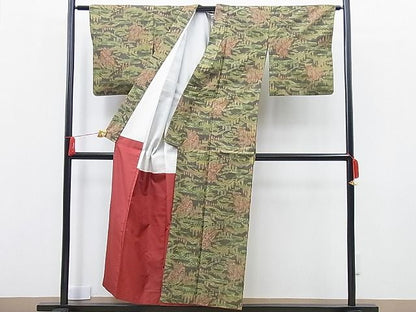 平和屋着物■上質なお召　エ霞遠山文　逸品　n-sx1097