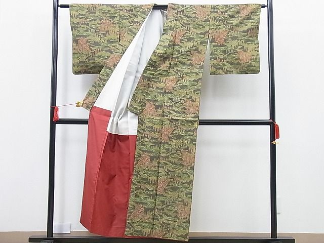 平和屋着物■上質なお召　エ霞遠山文　逸品　n-sx1097