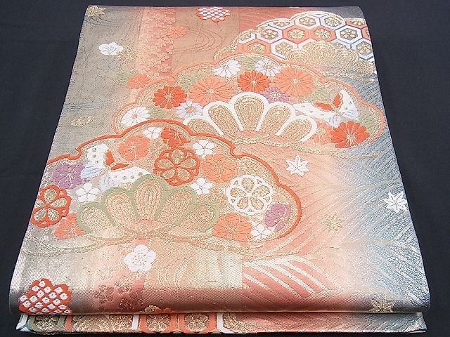 平和屋着物■六通柄袋帯 唐織 笠松舞蝶花文 金糸 逸品 n-sx1105