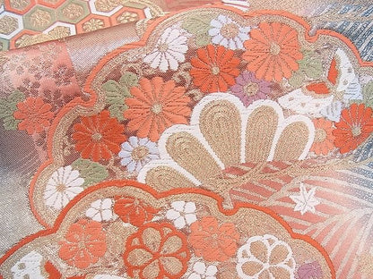 平和屋着物■六通柄袋帯 唐織 笠松舞蝶花文 金糸 逸品 n-sx1105