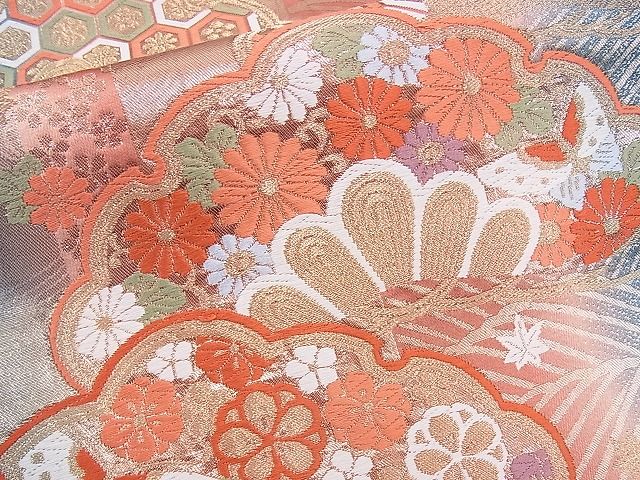 平和屋着物■六通柄袋帯 唐織 笠松舞蝶花文 金糸 逸品 n-sx1105