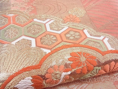 平和屋着物■六通柄袋帯 唐織 笠松舞蝶花文 金糸 逸品 n-sx1105