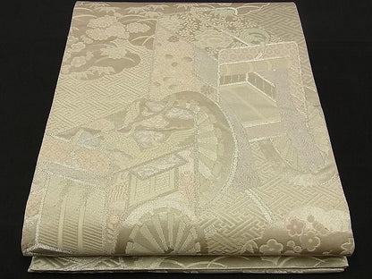 平和屋着物■六通柄袋帯 桃山絵巻文様 プラチナ箔 逸品 n-sx1207