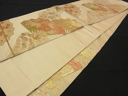平和屋着物■六通柄袋帯 ふくれ織 吉祥扇面花文 金糸 逸品 n-sx1258