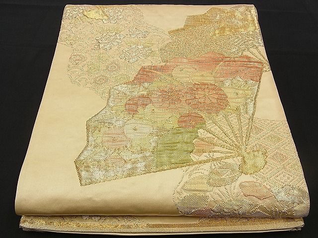 平和屋着物■六通柄袋帯 ふくれ織 吉祥扇面花文 金糸 逸品 n-sx1258