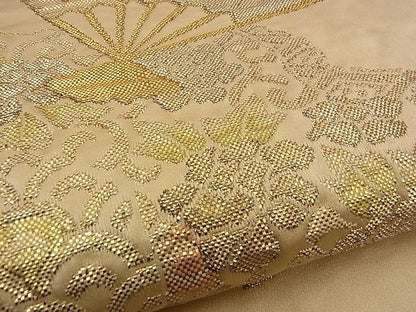 平和屋着物■六通柄袋帯 ふくれ織 吉祥扇面花文 金糸 逸品 n-sx1258