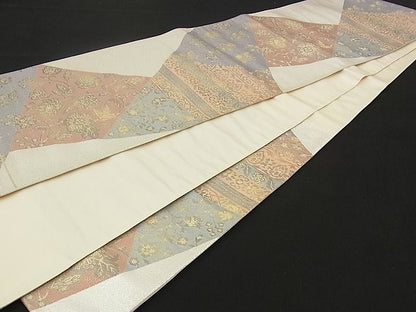 平和屋着物■六通柄袋帯 切嵌吉祥更紗花文 銀糸 逸品 n-sx1302