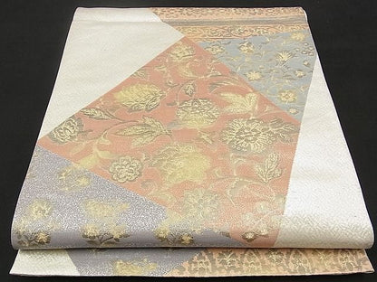 平和屋着物■六通柄袋帯 切嵌吉祥更紗花文 銀糸 逸品 n-sx1302