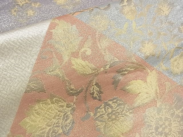 平和屋着物■六通柄袋帯 切嵌吉祥更紗花文 銀糸 逸品 n-sx1302
