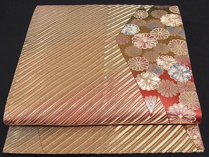 平和屋着物■両面六通柄袋帯 松皮菱花文 金糸 正絹 逸品 A-sx6346