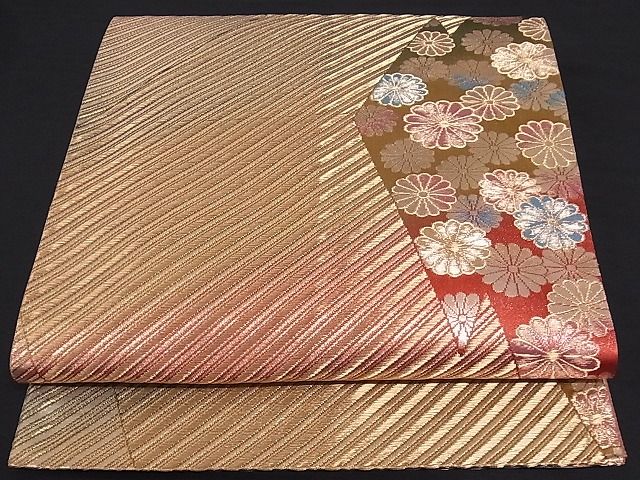 平和屋着物■両面六通柄袋帯 松皮菱花文 金糸 正絹 逸品 A-sx6346