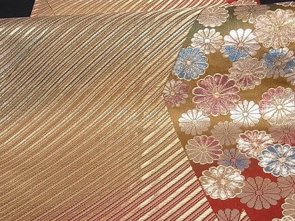 平和屋着物■両面六通柄袋帯 松皮菱花文 金糸 正絹 逸品 A-sx6346