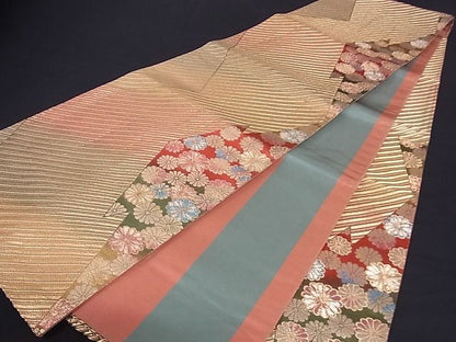 平和屋着物■両面六通柄袋帯 松皮菱花文 金糸 正絹 逸品 A-sx6346