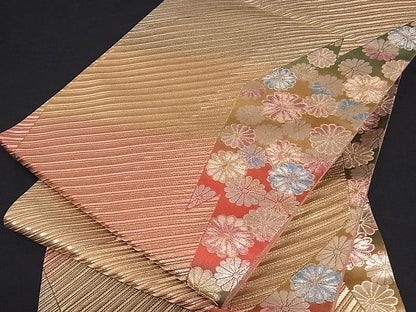 平和屋着物■両面六通柄袋帯 松皮菱花文 金糸 正絹 逸品 A-sx6346