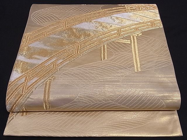 平和屋着物■六通柄袋帯 渡橋流水文 金銀糸 正絹 逸品 A-sx6428