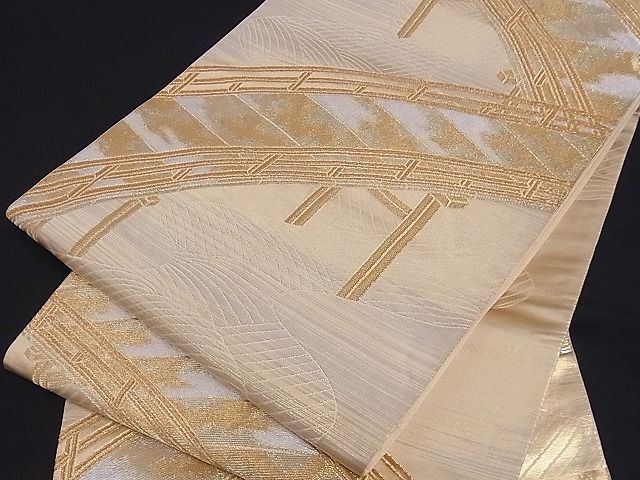 平和屋着物■六通柄袋帯 渡橋流水文 金銀糸 正絹 逸品 A-sx6428