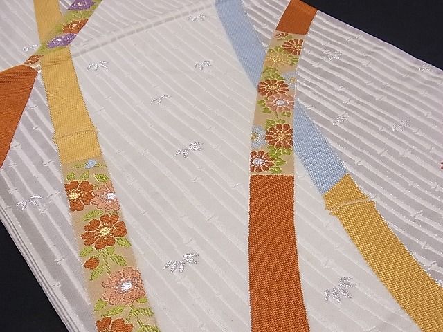平和屋着物■六通柄袋帯 唐織 笹竹に花 金銀糸 正絹 逸品 A-sx6466