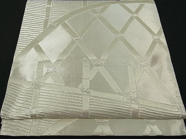 平和屋着物■六通柄袋帯　籬文様　銀糸　逸品　th0857
