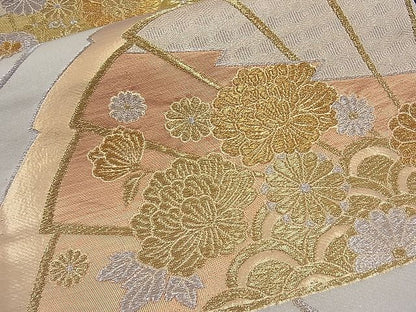 平和屋着物■六通柄袋帯 扇子花文 金糸 逸品 n-th1266