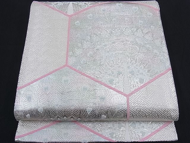 平和屋着物■佐賀錦 六通柄袋帯 唐織 亀甲孔雀文 銀糸 逸品 n-th1552