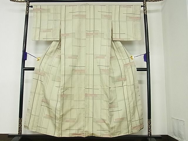 平和屋着物■上質なお召 幾何学文様 逸品 th1578