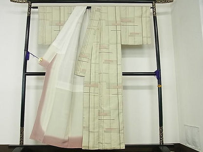 平和屋着物■上質なお召 幾何学文様 逸品 th1578