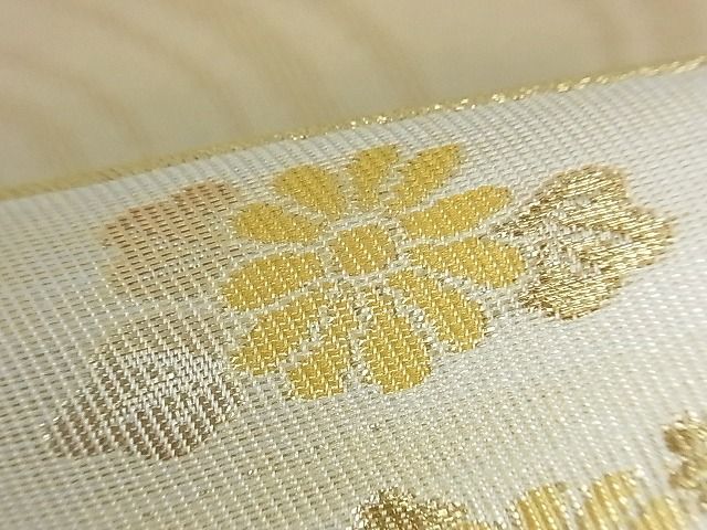平和屋着物■六通柄袋帯 地紙重ね流水草花文 金糸 逸品 th2507