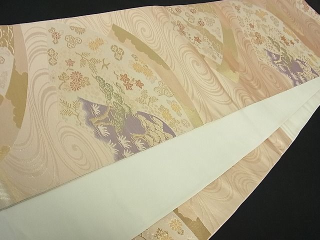 平和屋着物■六通柄袋帯 地紙重ね流水草花文 金糸 逸品 th2507