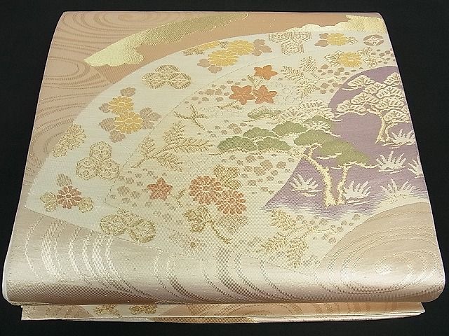 平和屋着物■六通柄袋帯 地紙重ね流水草花文 金糸 逸品 th2507
