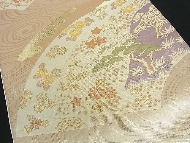 平和屋着物■六通柄袋帯 地紙重ね流水草花文 金糸 逸品 th2507