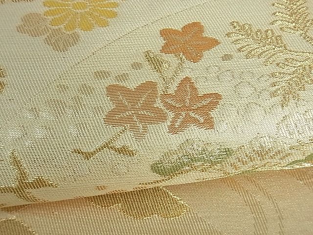 平和屋着物■六通柄袋帯 地紙重ね流水草花文 金糸 逸品 th2507