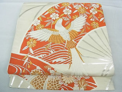 平和屋着物■六通柄袋帯 唐織 扇面流水花鳥文 金銀糸 逸品 th2643