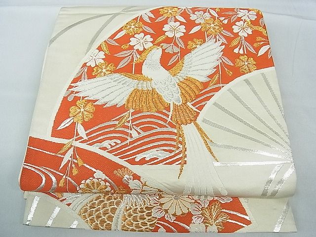 平和屋着物■六通柄袋帯 唐織 扇面流水花鳥文 金銀糸 逸品 th2643