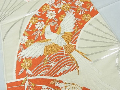 平和屋着物■六通柄袋帯 唐織 扇面流水花鳥文 金銀糸 逸品 th2643