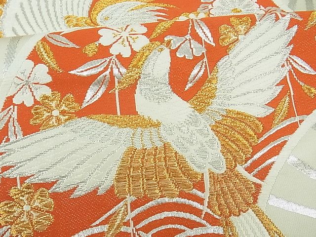 平和屋着物■六通柄袋帯 唐織 扇面流水花鳥文 金銀糸 逸品 th2643
