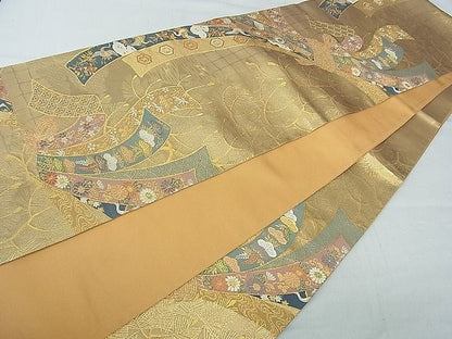 平和屋着物■六通柄袋帯 唐織 綾錦金彩 束ね熨斗吉祥草花文 逸品 th2650