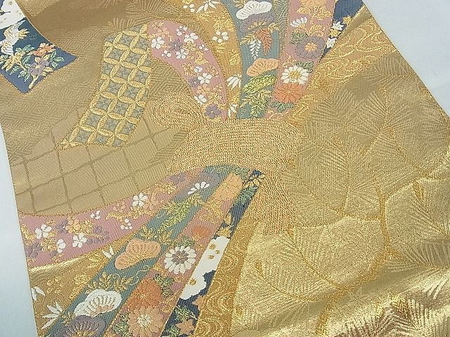 平和屋着物■六通柄袋帯 唐織 綾錦金彩 束ね熨斗吉祥草花文 逸品 th2650