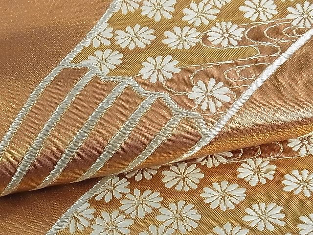 平和屋着物■六通柄袋帯 唐織 扇面草花文 金銀糸 逸品 th3093