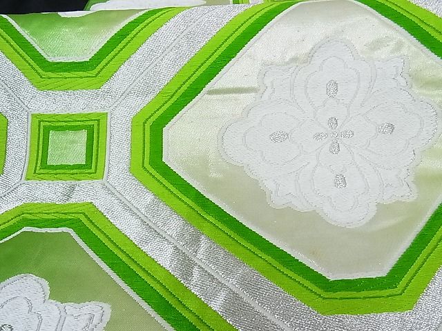 平和屋着物■六通柄袋帯 唐織 蜀江花文 銀糸 正絹 逸品 A-tn1180
