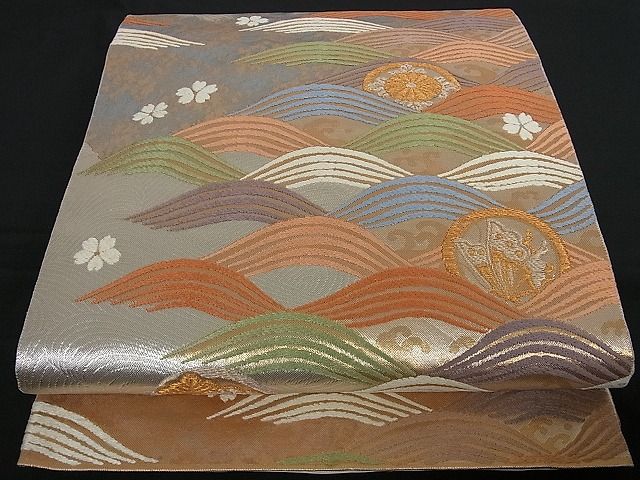 平和屋着物■六通柄袋帯 唐織 立波花文 金銀糸 正絹 逸品 A-tn1521