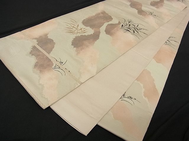 平和屋着物■六通柄袋帯 こはく錦 霞枝葉文 金糸 正絹 逸品 A-tn1769