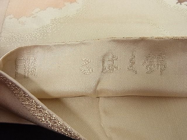 平和屋着物■六通柄袋帯 こはく錦 霞枝葉文 金糸 正絹 逸品 A-tn1769