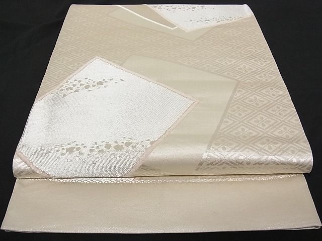 平和屋着物■六通柄袋帯 唐織 色紙重ね文 銀糸 正絹 逸品 A-tn1804