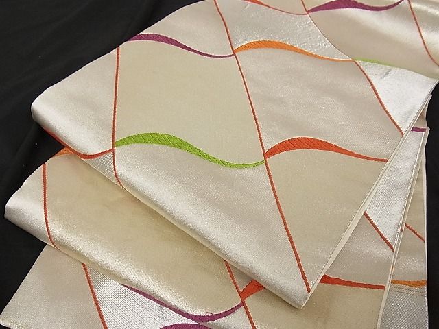 平和屋着物■六通柄袋帯 唐織 変わり縞 銀糸 正絹 逸品 A-tn2145
