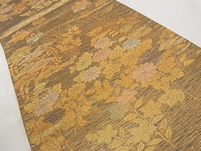 平和屋着物■六通柄袋帯 草花文 金糸 正絹 逸品 A-tn2262