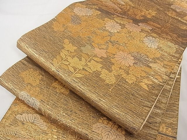 平和屋着物■六通柄袋帯 草花文 金糸 正絹 逸品 A-tn2262