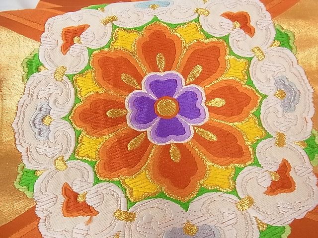 平和屋着物■六通柄袋帯 唐織 花丸文 金糸 正絹 逸品 A-tn2269